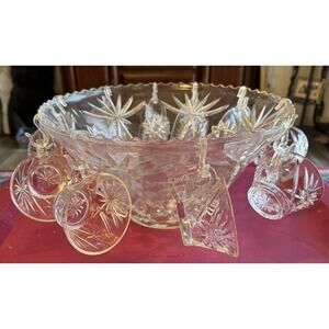 DRINKING CUP & PUNCH BOWL VTG Crystal Star Anchor Hocking 10 Cups 1960’s